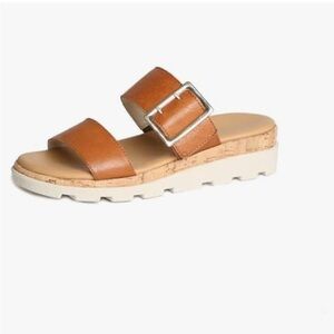 The Flexx Woodstock Leather Two Strap Sandal Tan Big Buckle Cork chunky NEW